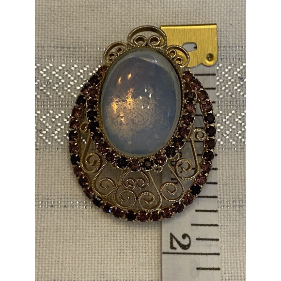 Vintage Glass Moonstone Purple Rhinestone Brooch Pin - Picture 3 of 9